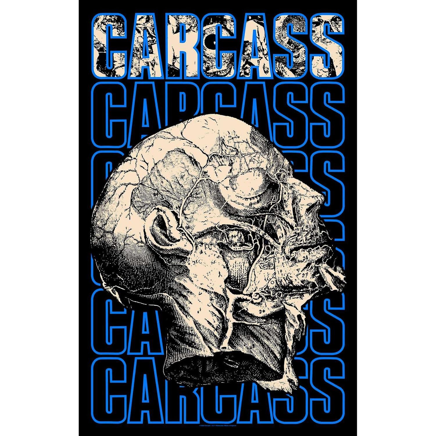 Carcass Necro Head Textile Poster - Black/Blue/White
