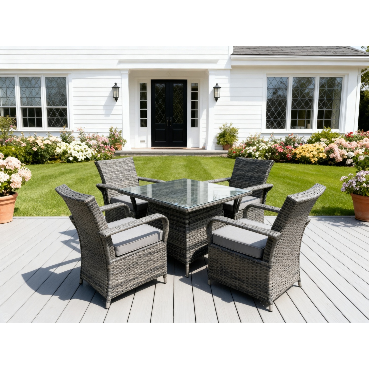 B&Q - Rattan Garden Furniture Dining Set Table And Chairs Pe Wicker Patio Outdoor 4 Chairs Plus Square Table - Image 2