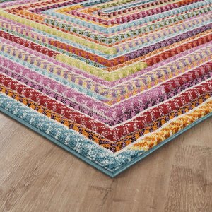 Rainbow Modern Carved Geometric Multi Colour Area Rug - Braided Design
