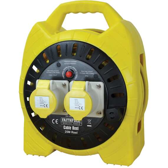 Faithfull Power Plus semi-enclosed cable reel 110V 16A 2-socket 25m 1.5mm