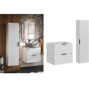 Impact Furniture Adel 600mm Floating Vanity and Tallboy Set in Textured Ribbed White.