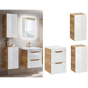 Aruba Bathroom Set 40cm 2 drawer vanity, ceramic sink and 2 wall cabinets Oak Effect and White Gloss
