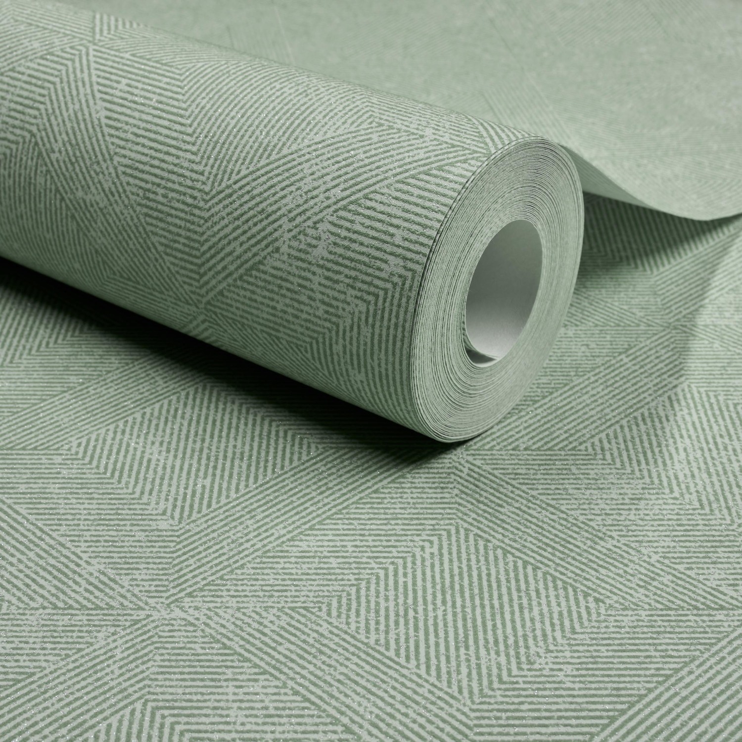 Grandeco Danillo Geometric Pattern Metallic Blown Vinyl Wallpaper - Green