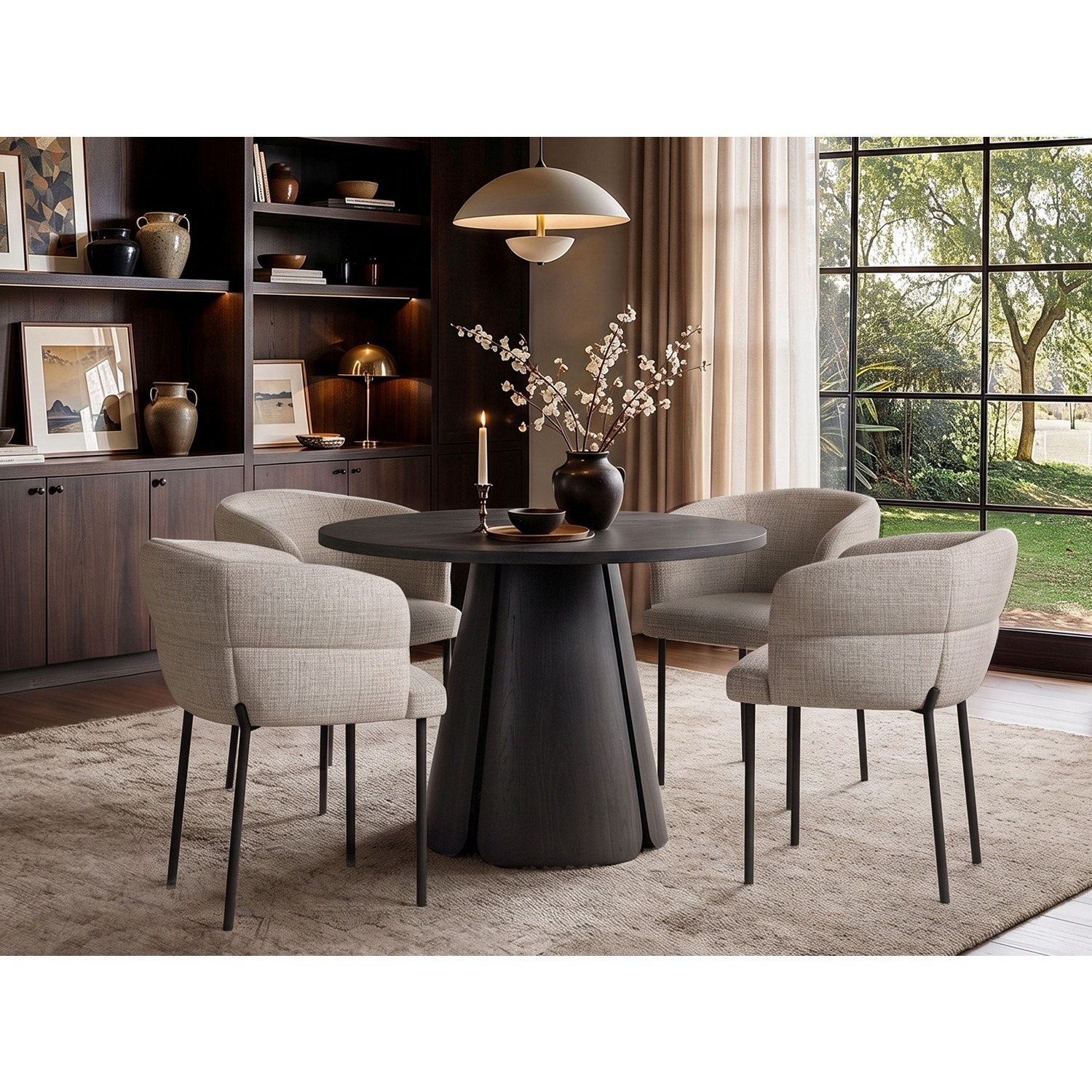 Solace+Co Unisex Light Brown Ebony Black Extendable Dining Table W/ 4 Elise Chairs In - Image 4