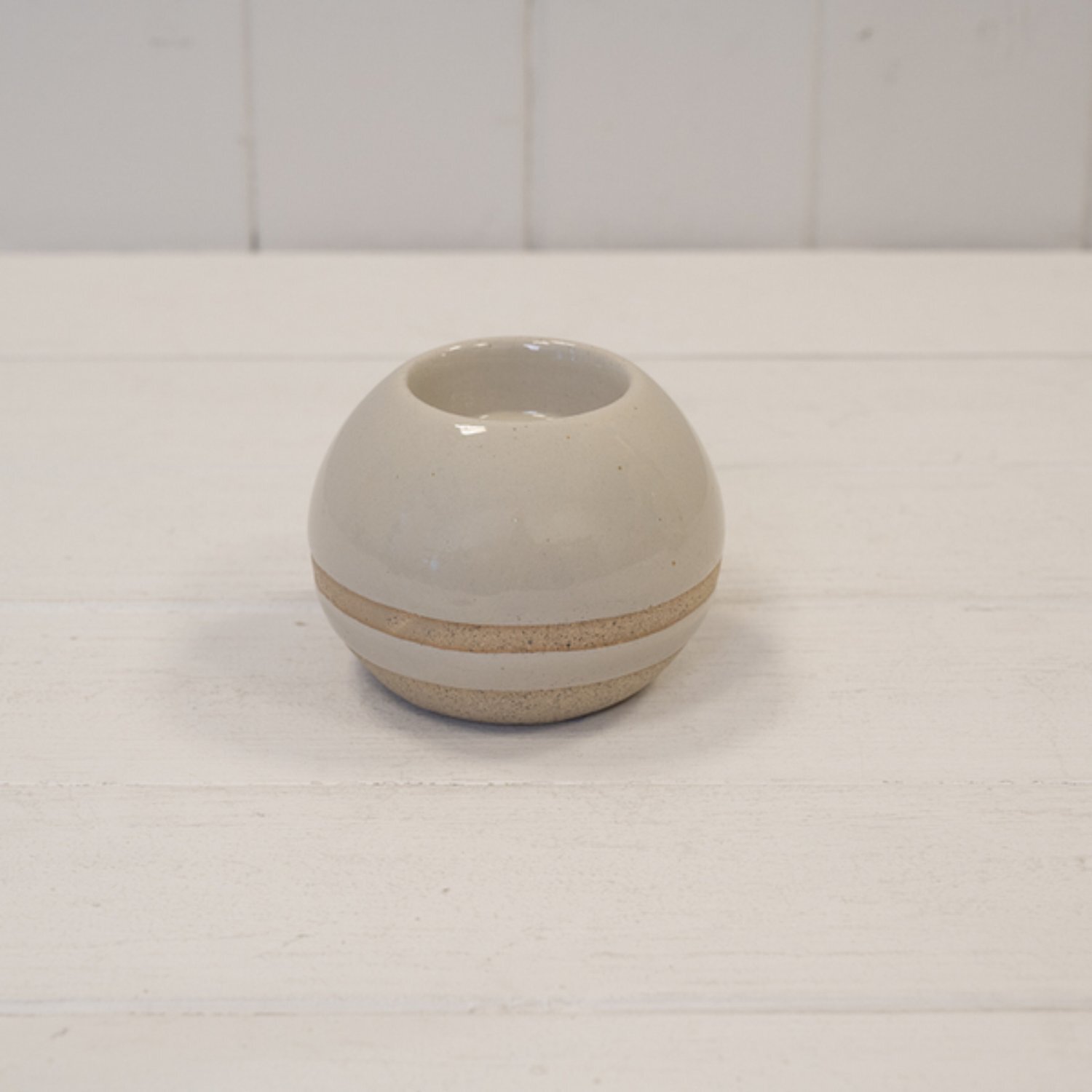 Kdmd Taupe Ceramic Glazed Tealight Holder With Unglazed Design - Taupe