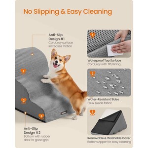 Three Step Waffle Corduroy Pet Stairs for Dogs, Waterproof Design with Washable Cover, Dove Grey