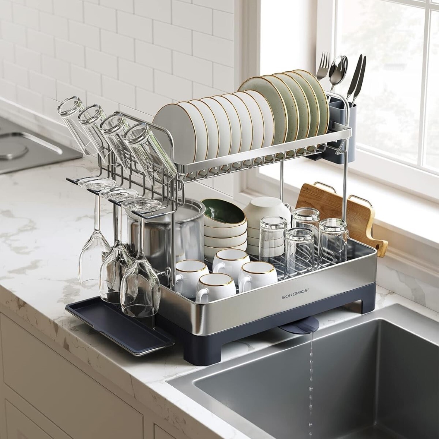 Image of 2 Tier Dish Drying Rack Rotating&hellip;