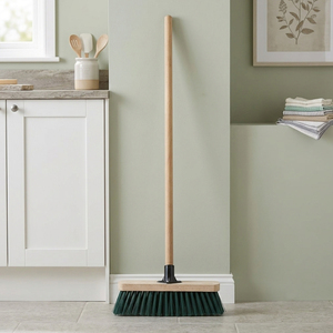 2 x Green 12 Inch PVC Bristle Hard Floor Sweeping Broom With Wooden Handle
