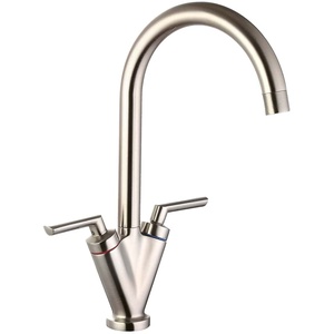 Balterley Pull Out Dual Lever Kitchen Mixer Tap with Rounded Swivel Spout - Brushed Nickel