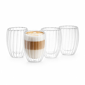 Eden & Willow Set of 4 Ribbed Double Walled Glass Coffee Tumblers