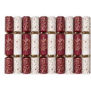 10 Traditional Christmas Crackers Burgundy & Cream Joy Message Design