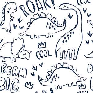 Roarsome! Wallpaper Sample, Navy and White