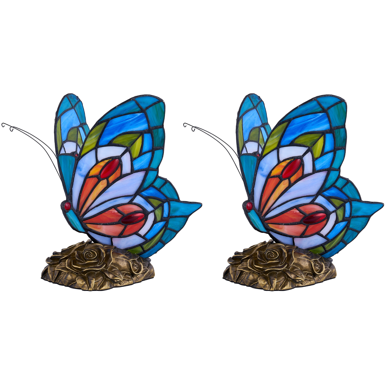 First Choice Lighting Set Of 2 Betty Table Lamps - Antique Brass & Multi Coloured