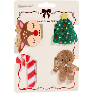 Pack of 4 Mini Christmas Claw Clips