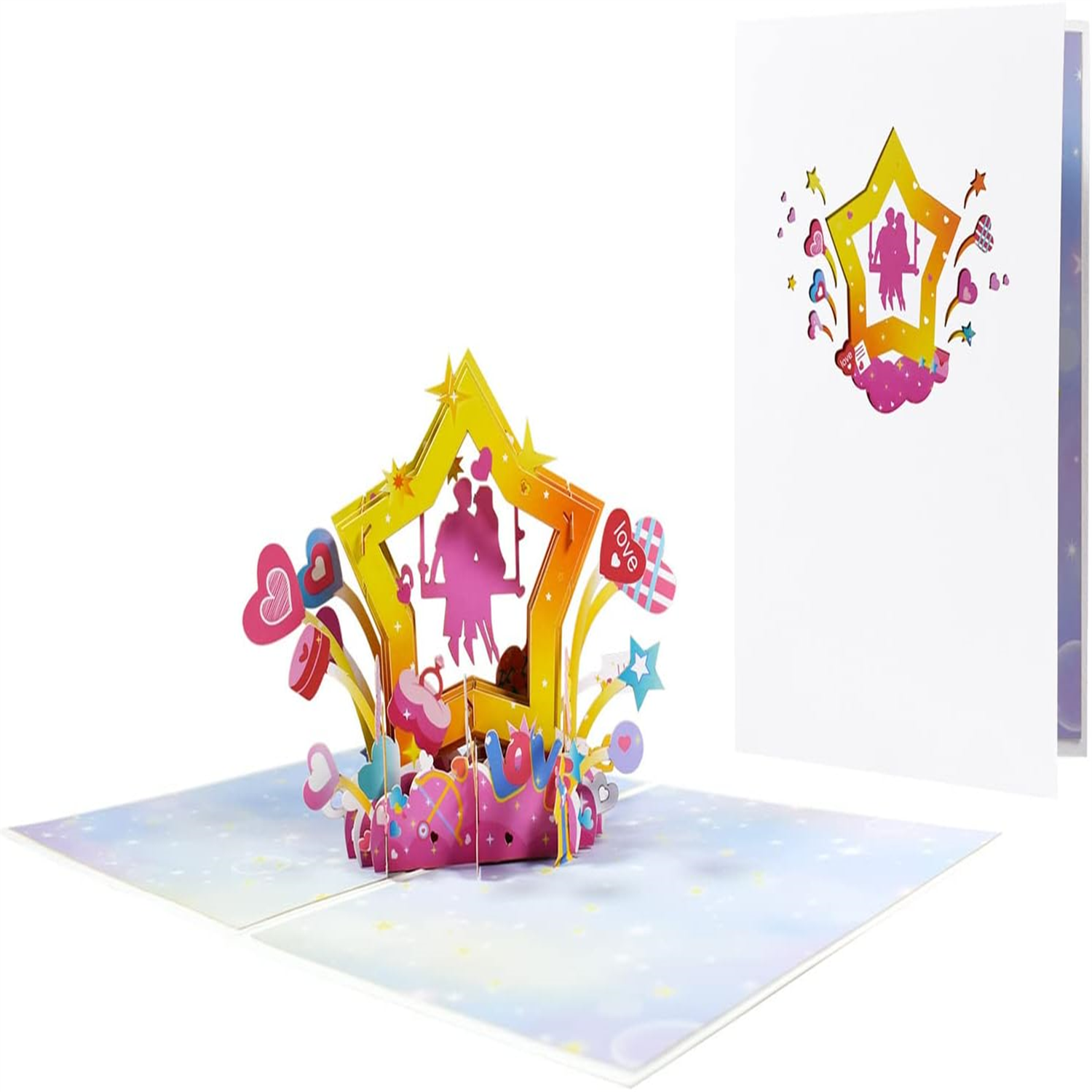 - Romantic Couple Star And Hearts Design 3D Pop-Up Valentines Day Cards - Image 2