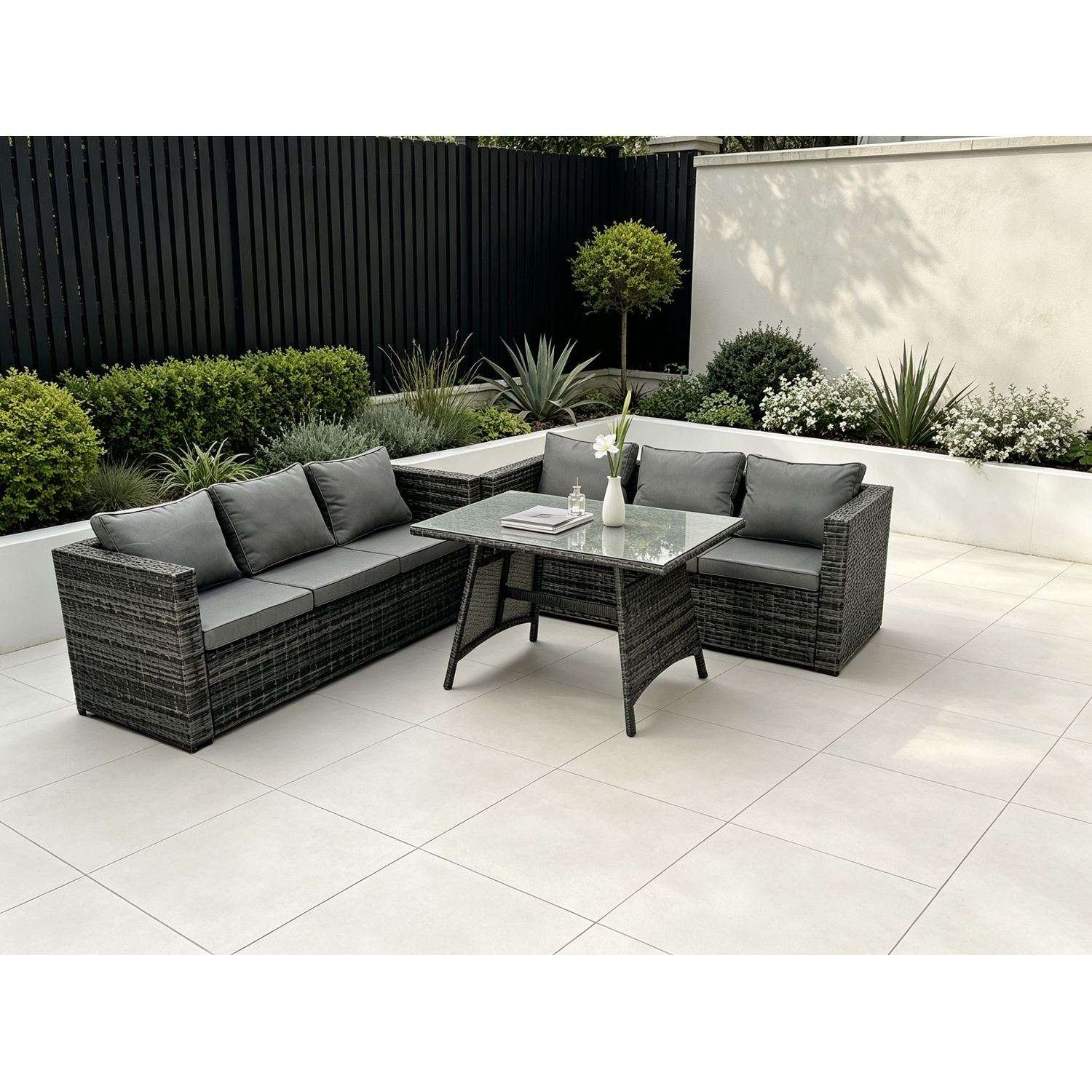Fimous Dark/Grey Wicker Pe Rattan Garden Dining Set Outdoor Furniture Sofa With Patio Dining Table Mixed - Image 2