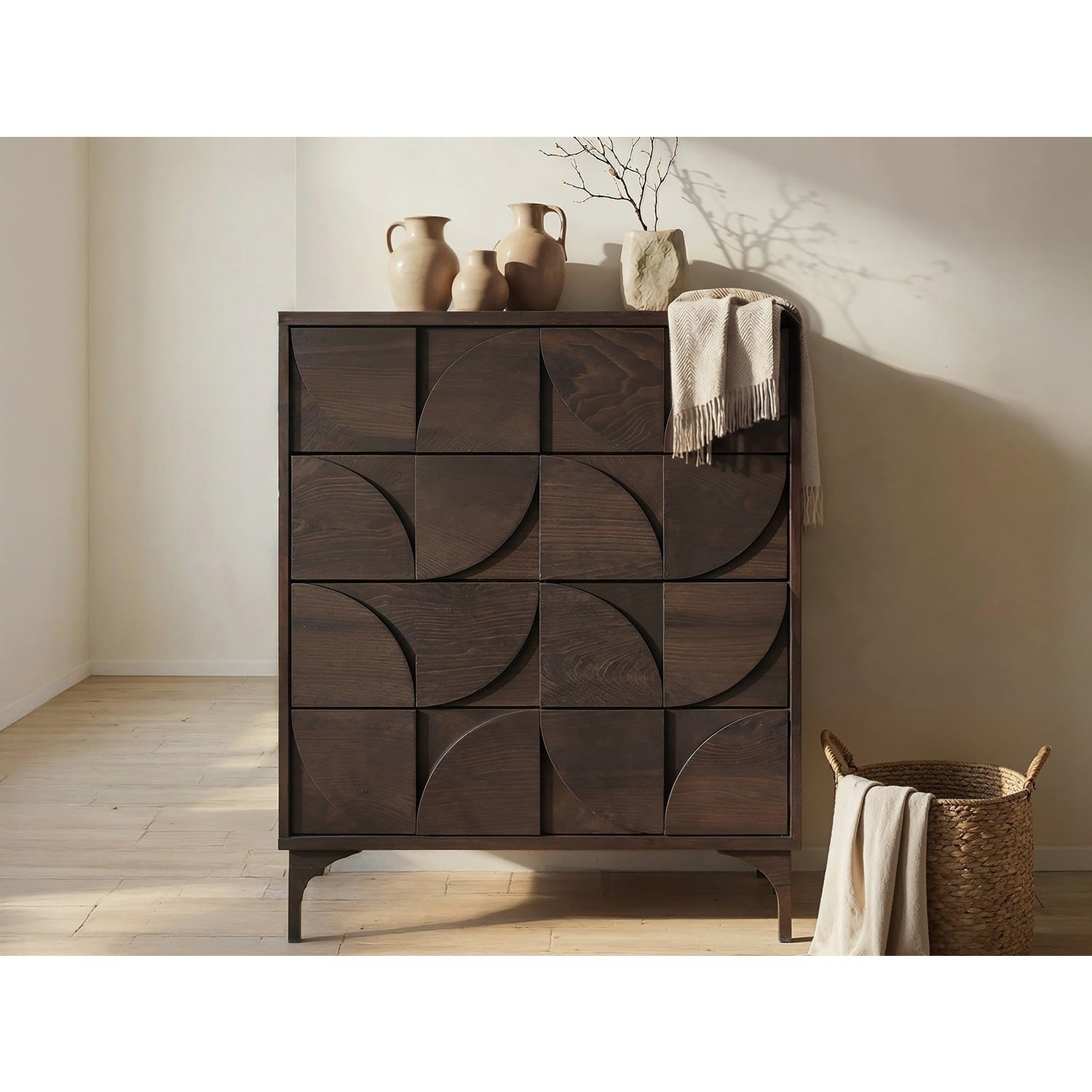 Solace+Co Leon Geometric Chest Of 4 Drawers Walnut - Walnut