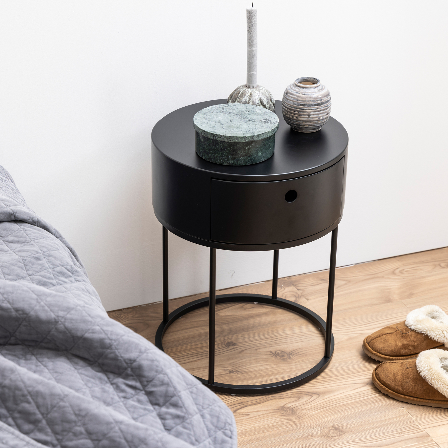 Rackhams Black Polo Round Bedside Table In - 1 - Manufactured Wood,Powder Coated Steel - Image 6
