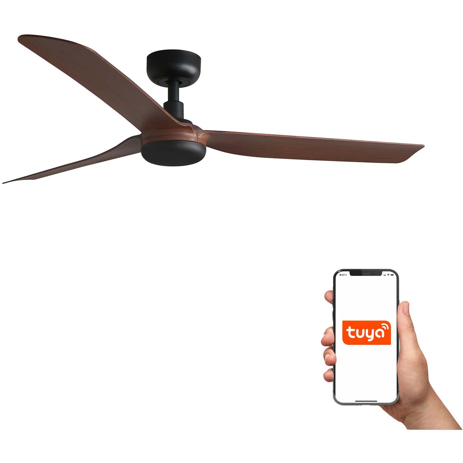 Punt 130cm Smart Ceiling Fan Black, Dark Wood Blades - Image 2