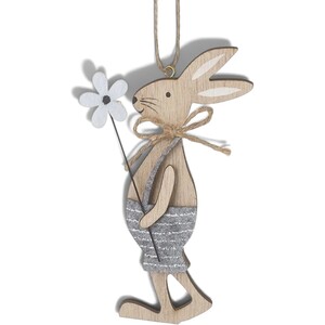 Wooden Standing Rabbit with Flower Easter Decoration