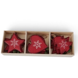 Set of 12 Wooden Nordic Heart, Star and Tree Decorations