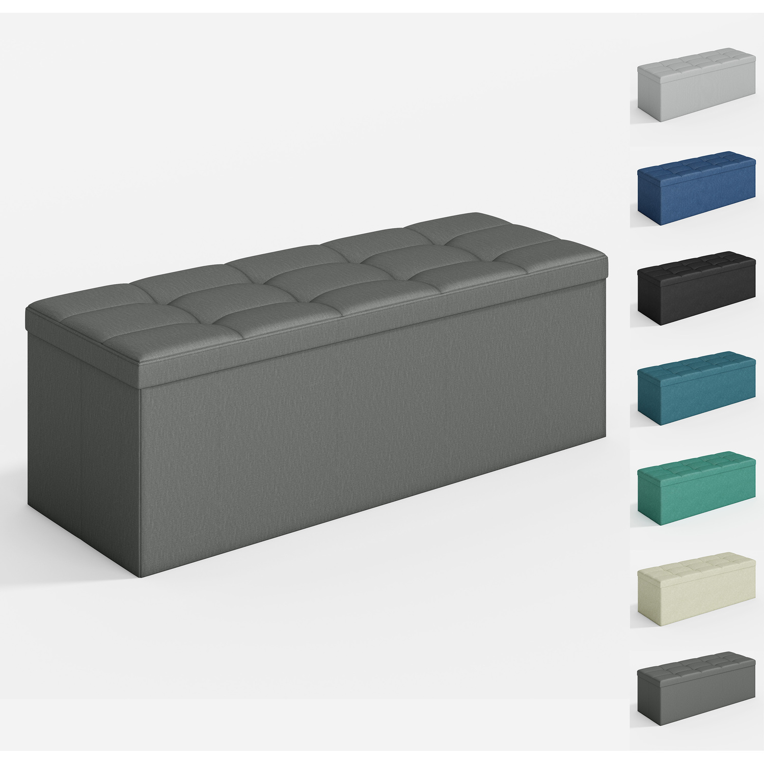 Mcc Foldable Storage Ottoman Bench With Lid, Extra Large Storage Chest Footstool Space Saving Seating & Storage Solution, 110 × 38 × 38 Cm Dark Grey - Image 2