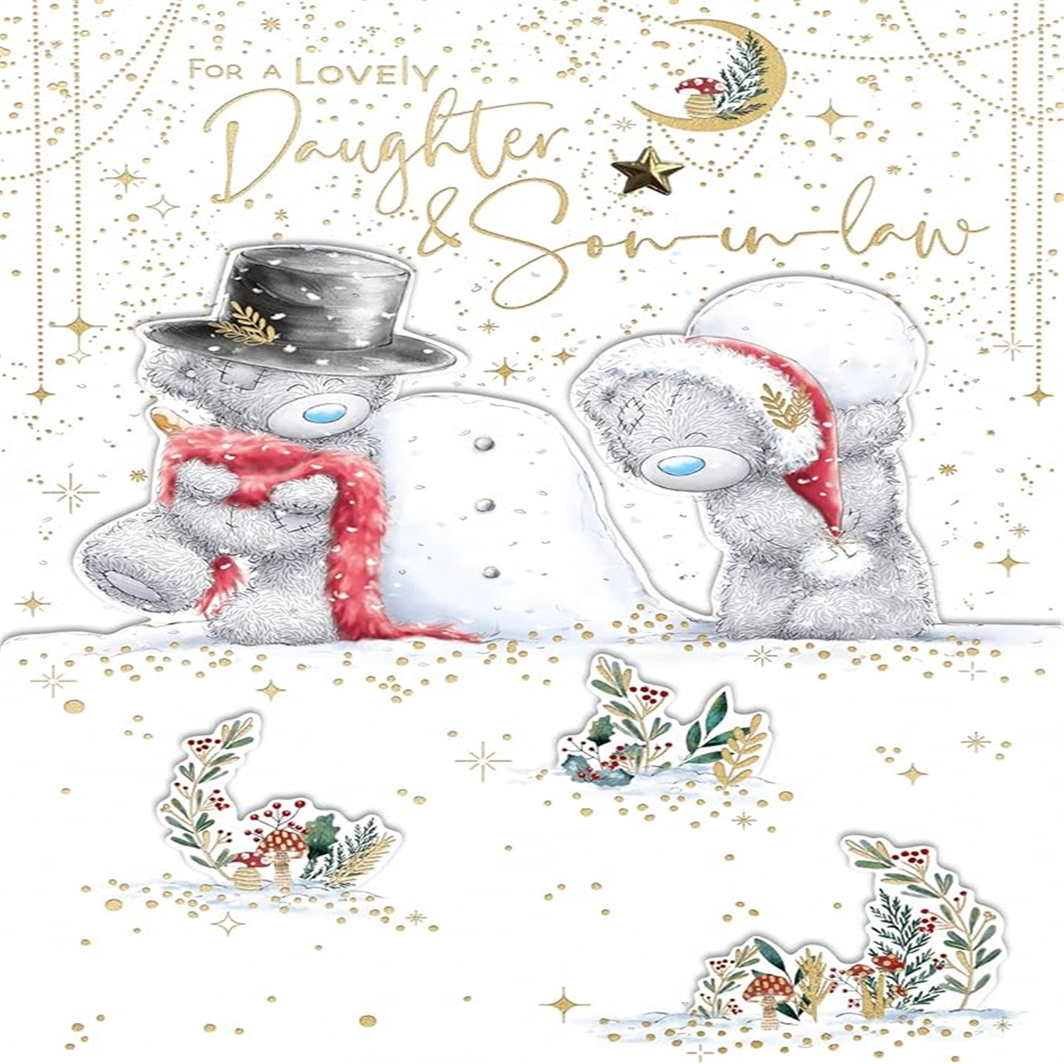 Me To You Tatty Teddy Daughter and Son-in-Law Luxury Handmade Christmas Card, Tatty Teddy Bears Building Snowman 6x9ins - Official Collection - Image 3