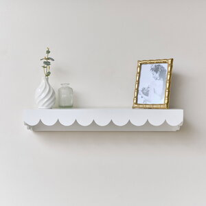Large White Scalloped Wall Storage Shelf - 61cm