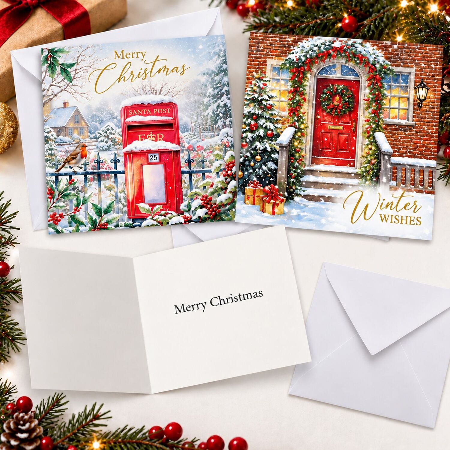 Postal Design 24 Christmas Cards With Envelopes Santa Post Box 2 Designs