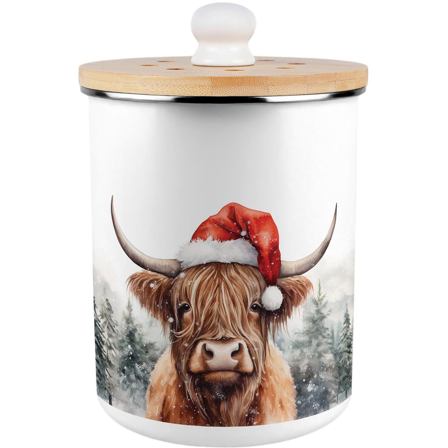 Purely Home Christmas Highland Cow Food Waste Bin - Decorative Kitchen Compost Caddy, 2L - Multicoloured