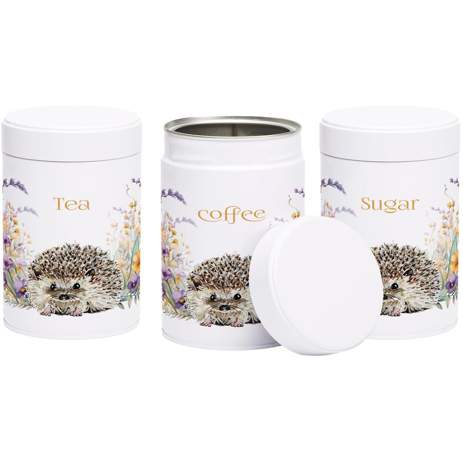 Purely Home Floral Hedgehog Twist-Lid Kitchen Canister Set - Tea, Coffee & Sugar