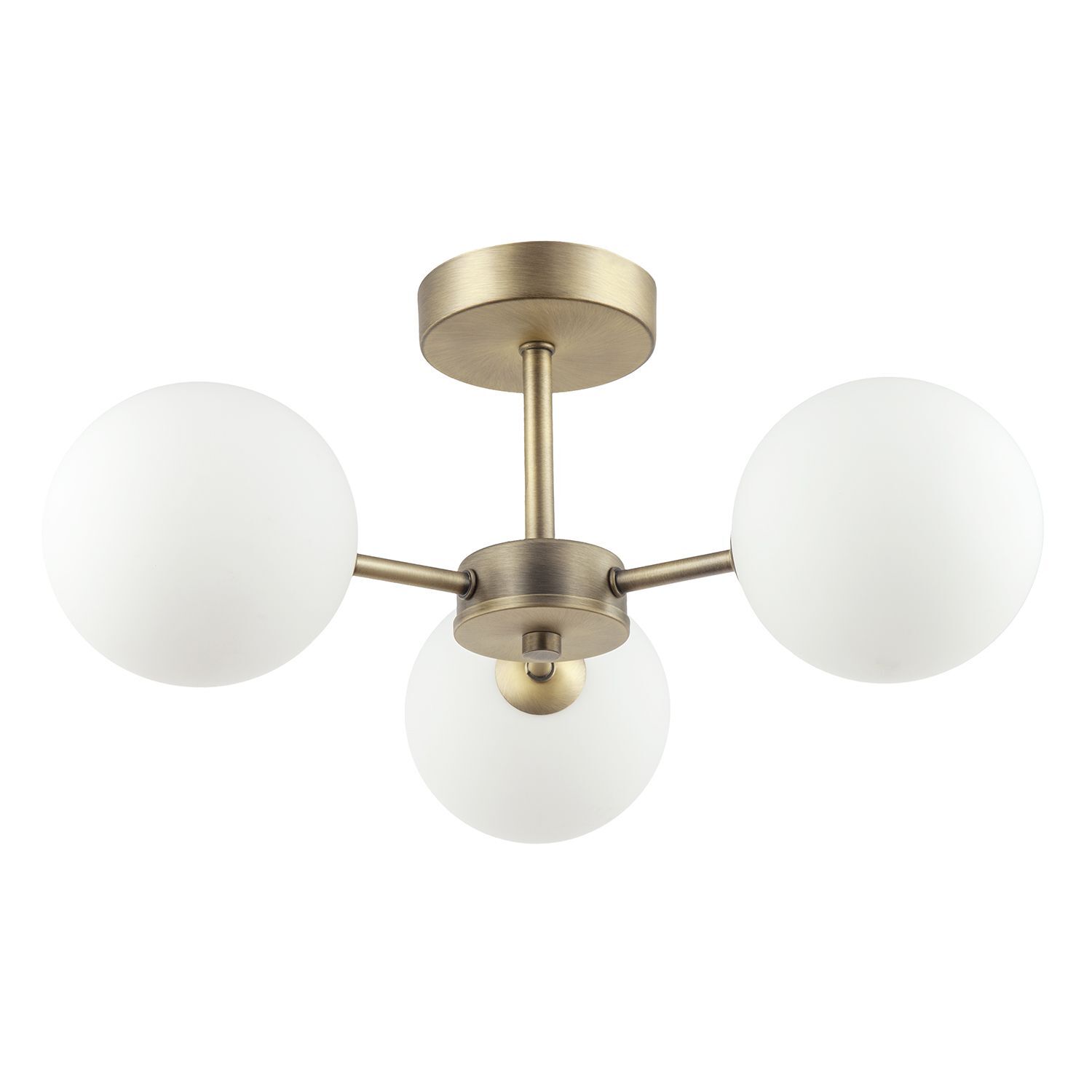 B&Q - Contemporary Antique Brass Ceiling Lamp With Opal Globe Glass Shades - Image 2