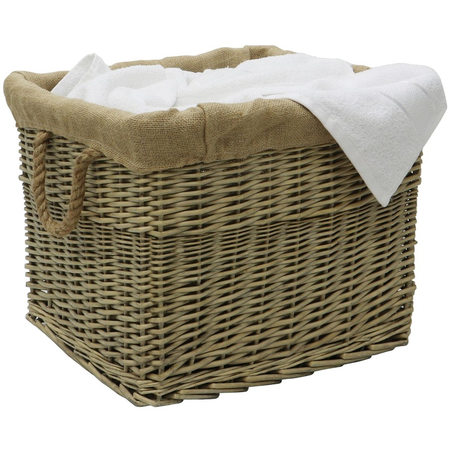 Antiques Wash Canvas Lined Rectangle Log Basket with Rope Handles - Yellow