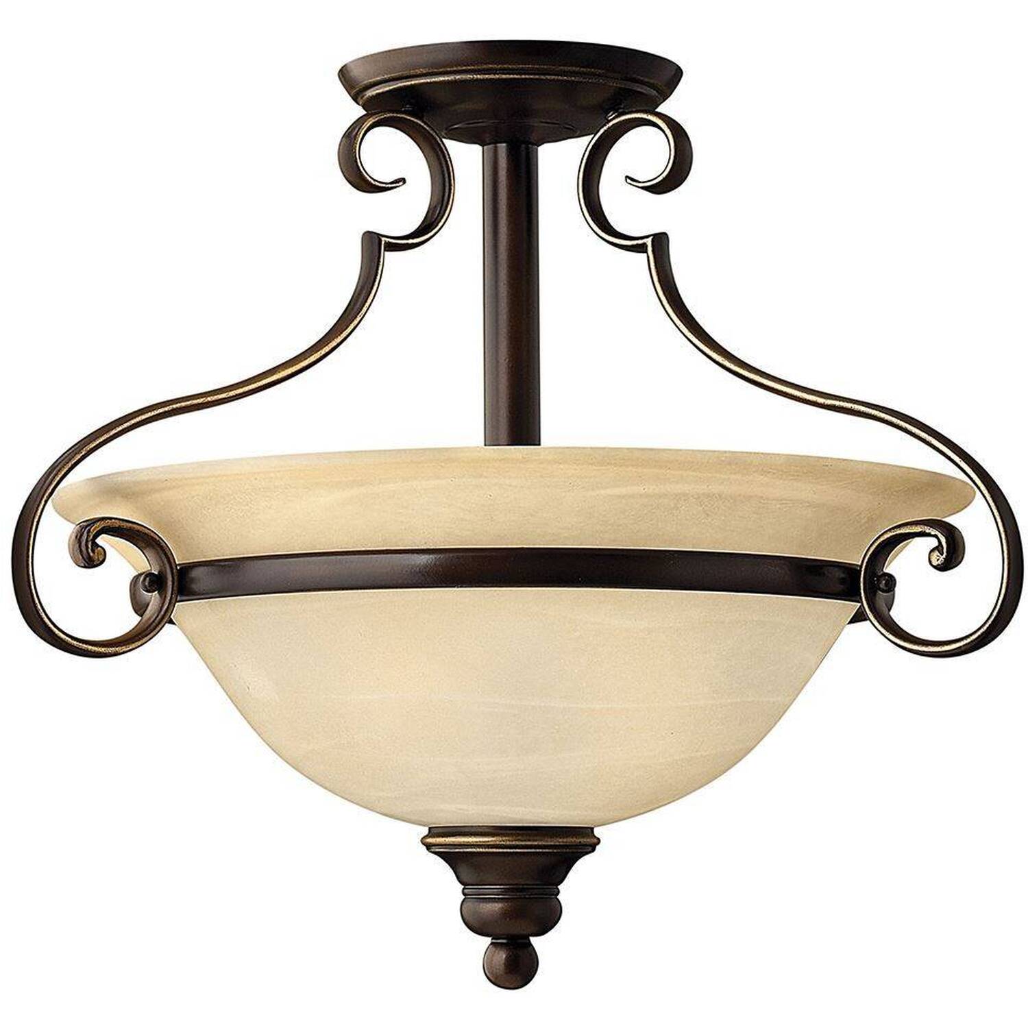 Cello 2 Light Semi Flush Ceiling Light Antique Bronze, E27 - Antique Bronze