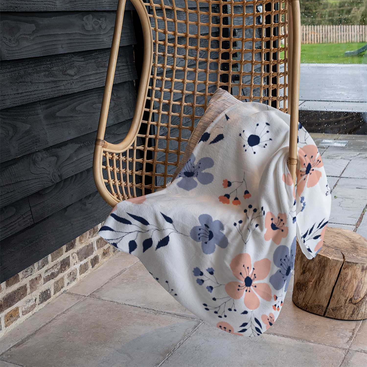Pink  Blue Flowers Blanket - Pink
