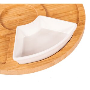 Rotating Bamboo Lazy Susan Serving Platter with Ceramic Dishes
