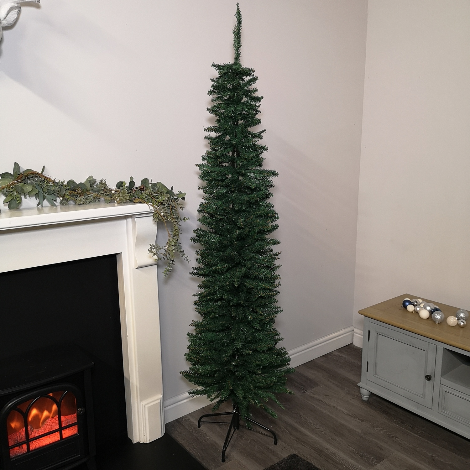 6.5ft Premier Plain Pencil Style Slim PVC Christmas Tree in Green - Green