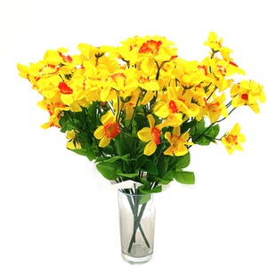 26-Head Yellow Artificial Daffodil Bouquet With Ivy & Foliage – Faux Silk Floral Arrangement