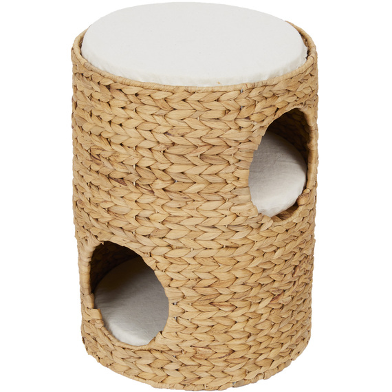 Neith Wicker Seagrass 3-Tier Cat Bed Condo with Cushions, TanCream