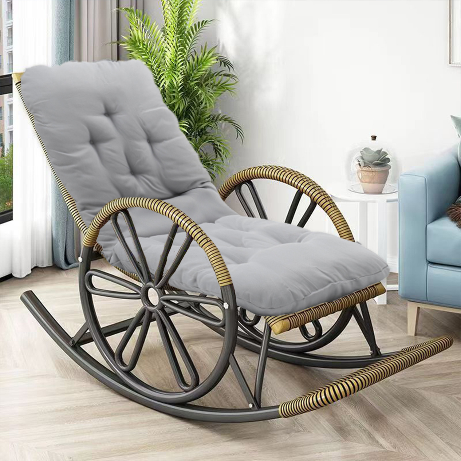 All Weather Chair Cushion Recliner Mat Deckchair Thick Pad Rainproof - Light Grey