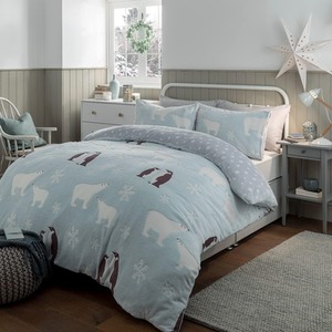 Glow In The Dark Penguin and Polar Bear Fleece Duvet Set Bedding