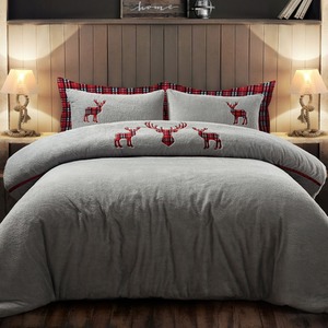 Standing Stag Silver Teddy Soft Cosy Fleece Duvet Set