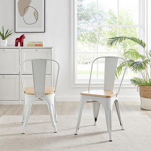 White Colton Stackable Tolix Style Industrial Metal Kitchen Dining Chair Wood Seat shot 4116891