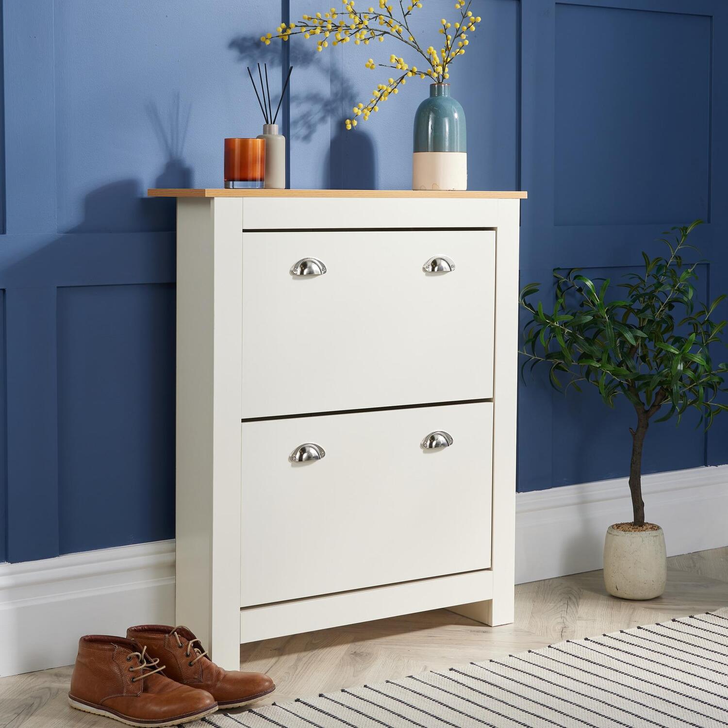 Home Source - Langdale 2 Door Shoe Cabinet Storage Unit - Off-White thumbnail