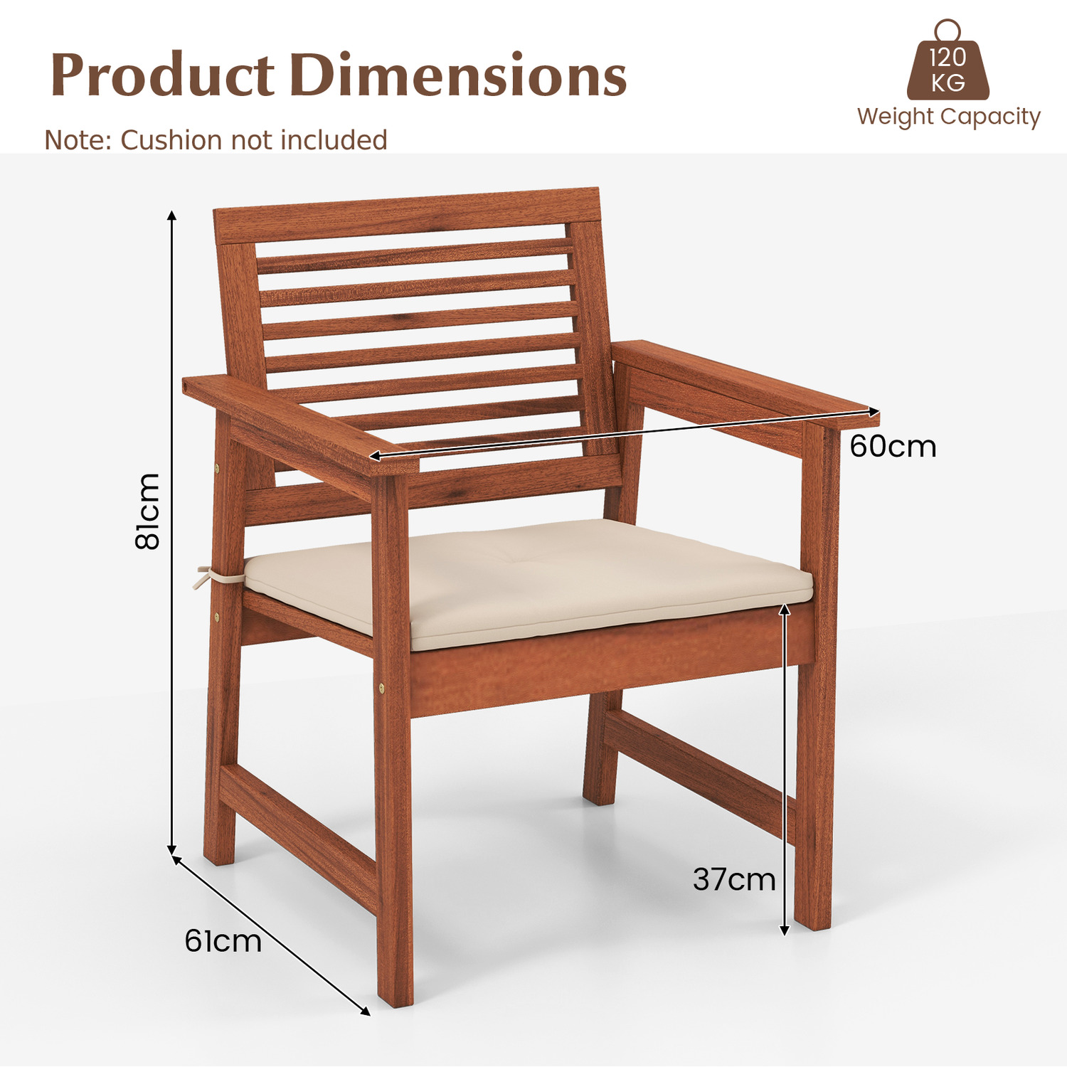 Outdoor Garden Dining Chair Set Of 2 - Brown