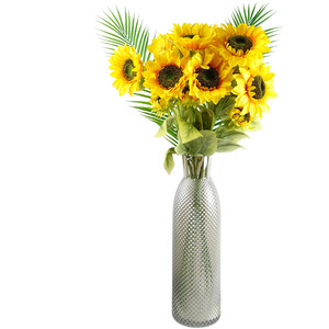 Yellow Artificial Sunflower Arrangement Glass Vase