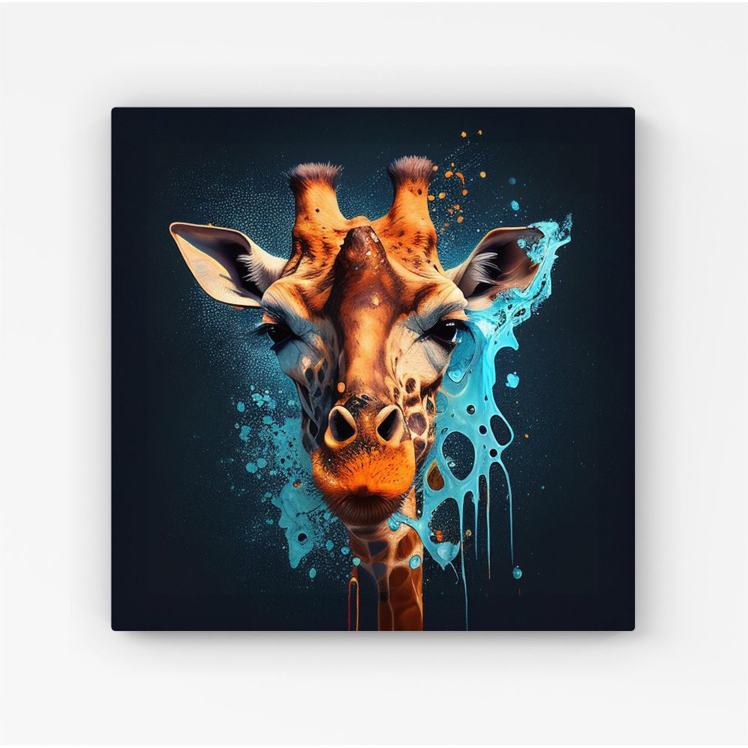 Warren Reed - Designer - Blue Giraffe Face Splashart Canvas Print - Grey / 101.6cm thumbnail