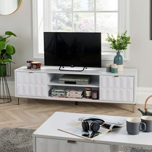 White Home Source Siena 2 Door High Gloss TV Stand Storage Unit shot 5082912