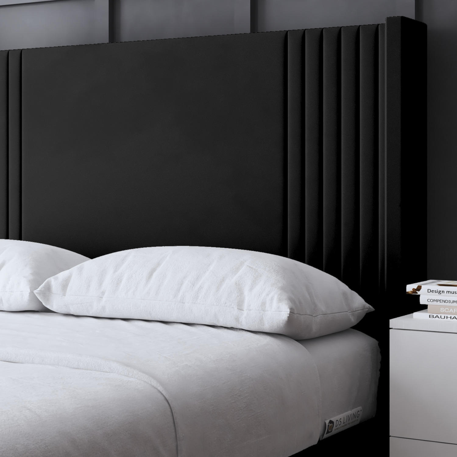 Elara Winged Ottoman Panel Bed With Headboard - Black King