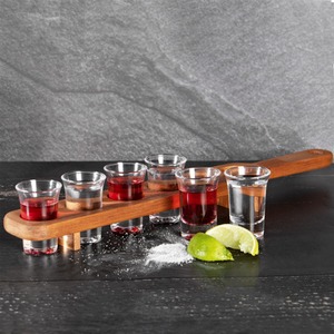 Wooden Drinks Paddle with 6 Shot Glasses